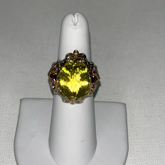 NWOT Gems en Vogue Genuine Oro Verde Quartz Rhodonite Pink Topaz Designer Ring - Picture 1 of 11